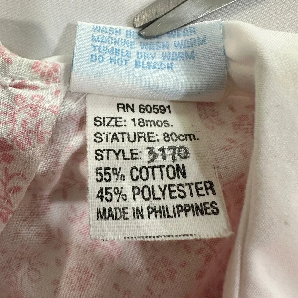 Carter's Baby Girl Romper Floral Smocked Vintage Peter Pan Collar Pink 18M